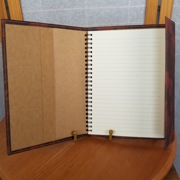 NEW Athleta Journal Brown Faux Leather Flap Cover Pockets Spiral Notebook - Picture 3 of 8